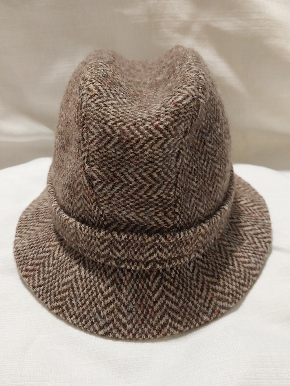 Kangol Design Made in England Brown & Tan Herringbone Tweed Fedora Hat